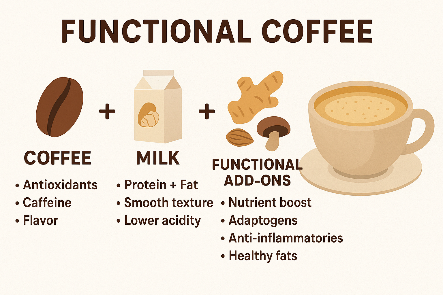 HOW TO BREW HEALTHY FUNCTIONAL COFFEE AT HOME WITH MILK